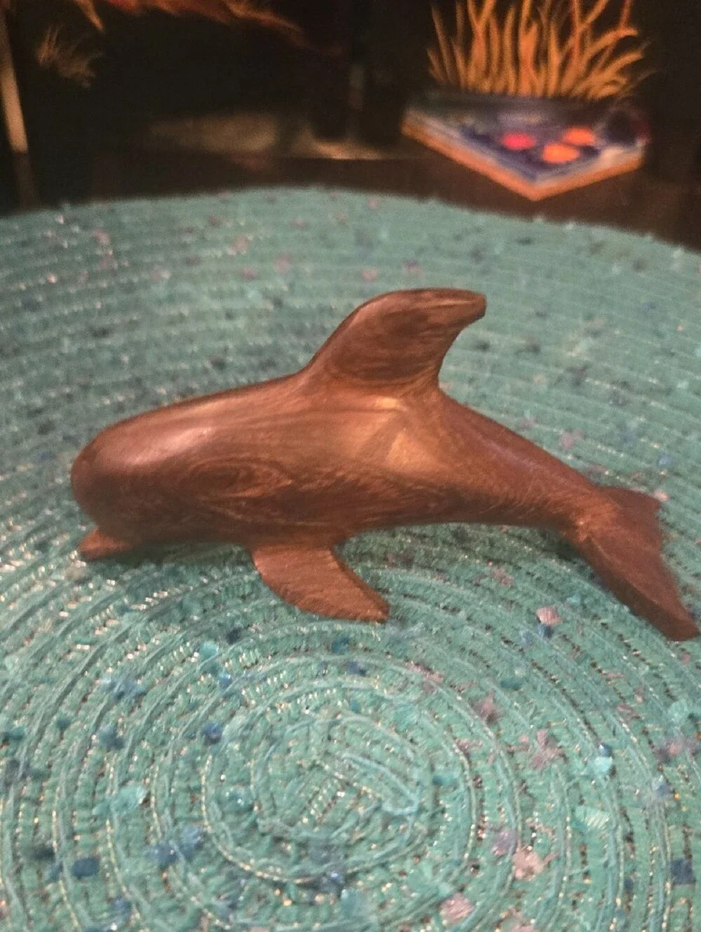 Hand-Carved Wooden Dolphin Figurine - Brown